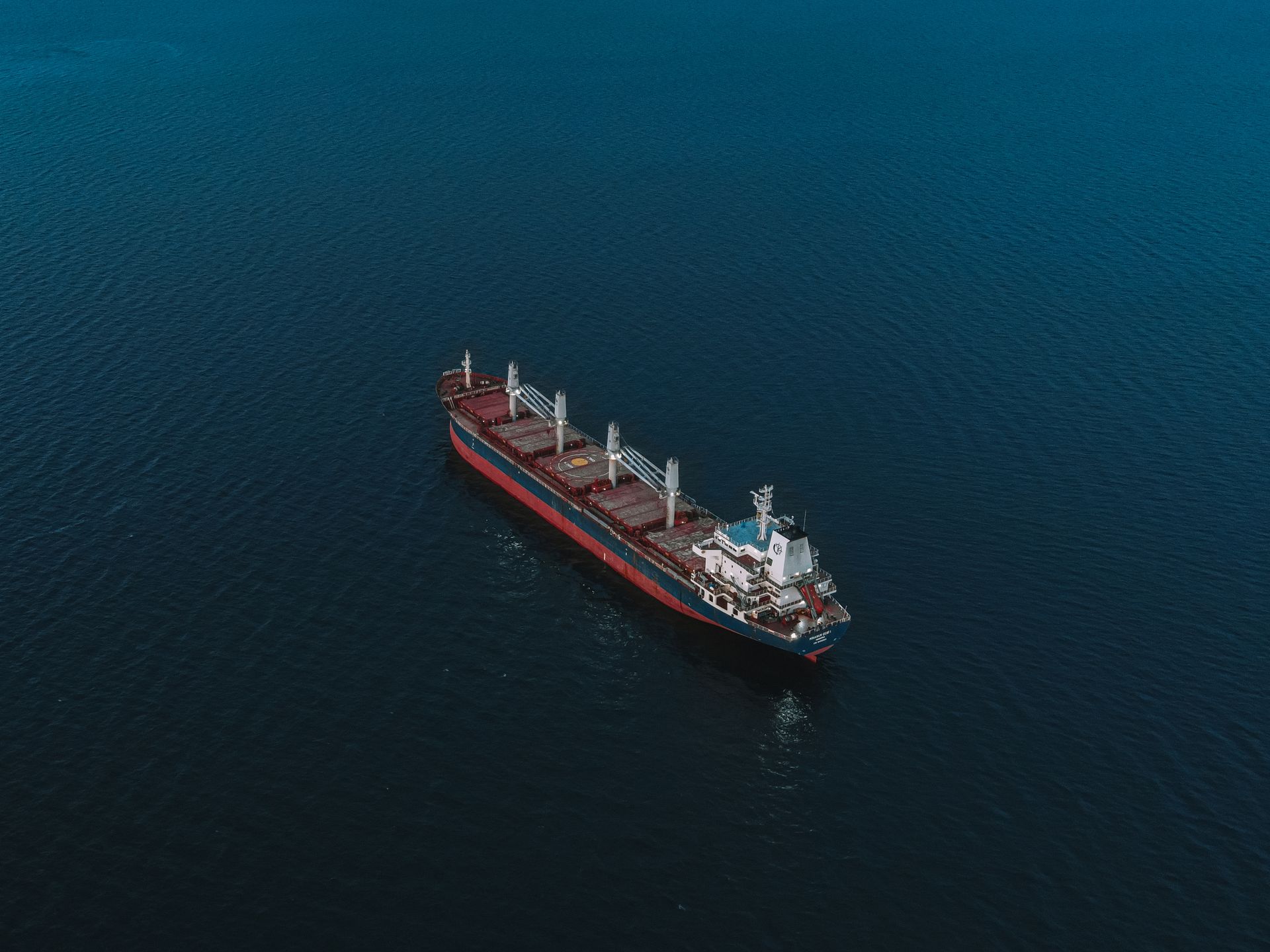 Cargo ship at sea, seen from above